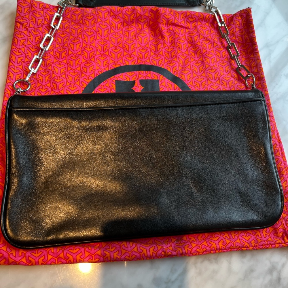 Tory Burch Reva Convertible Clutch- Black Leather with Silver Hardware - Picture 3 of 7